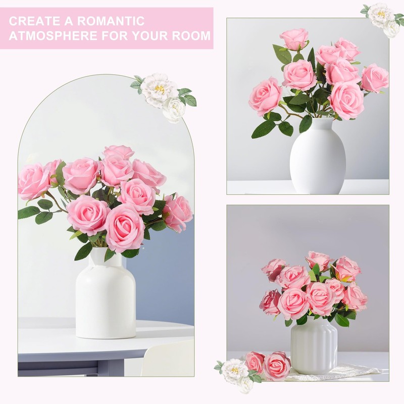 Artificial Roses Bulk Pink Silk Rose with Stem, 52pcs Fake Flowers Decoration... gallery