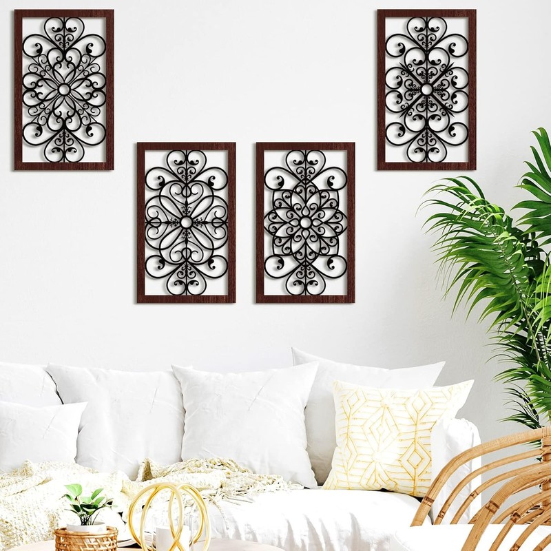 4 Pieces Thicken Rustic Wall Decor Modern Farmhouse Wooden Hollow Carved Design gallery