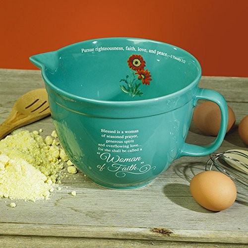 Abbey Gift Woman of Faith Ceramic Mixing Bowl w/Handle Spout Blue 8 Cup gallery