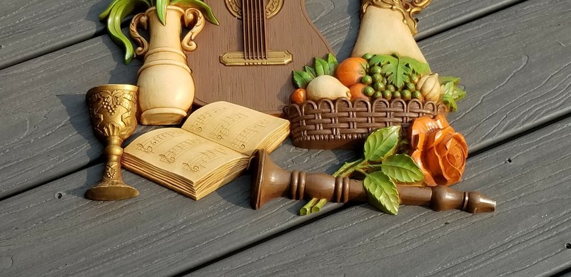 Dart Ind 3D Wall Plaque Violin Guitar Candles Flowers Chalice Wine Books Music gallery