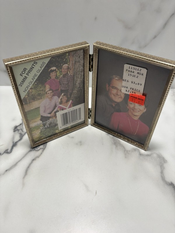 Ornate Hinged Double Picture Frame Embossed Desktop Photo Display 3 1/2 X 5” gallery
