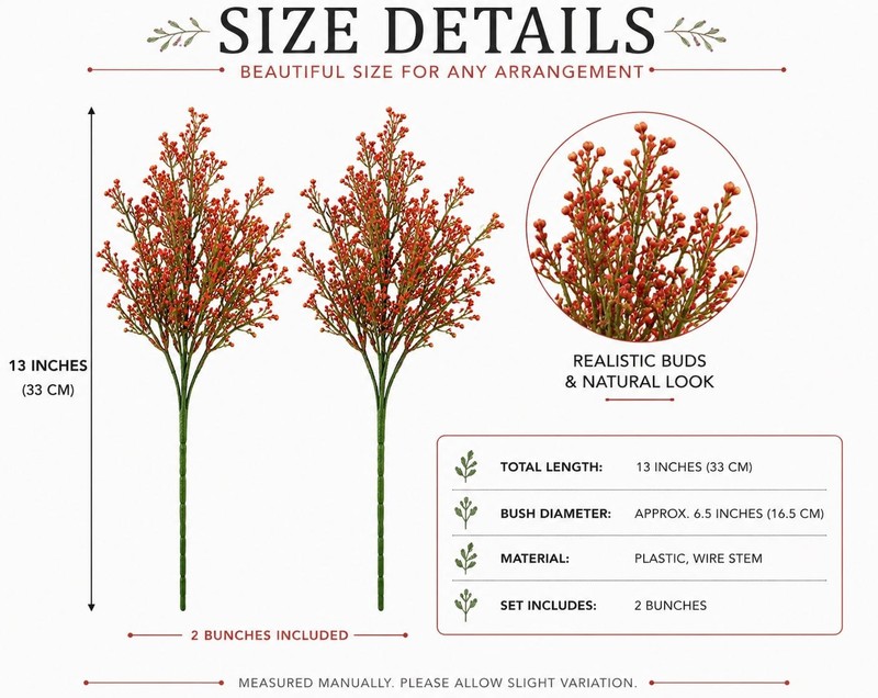 Set of 2 Red Berry Wax Flower Sprays 13 Inch Faux Filler Flowers Artificial Berr gallery