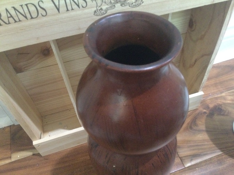 Ceramic Gourd neck potter vase brown woody glaze 12" tall some paint chips bas gallery