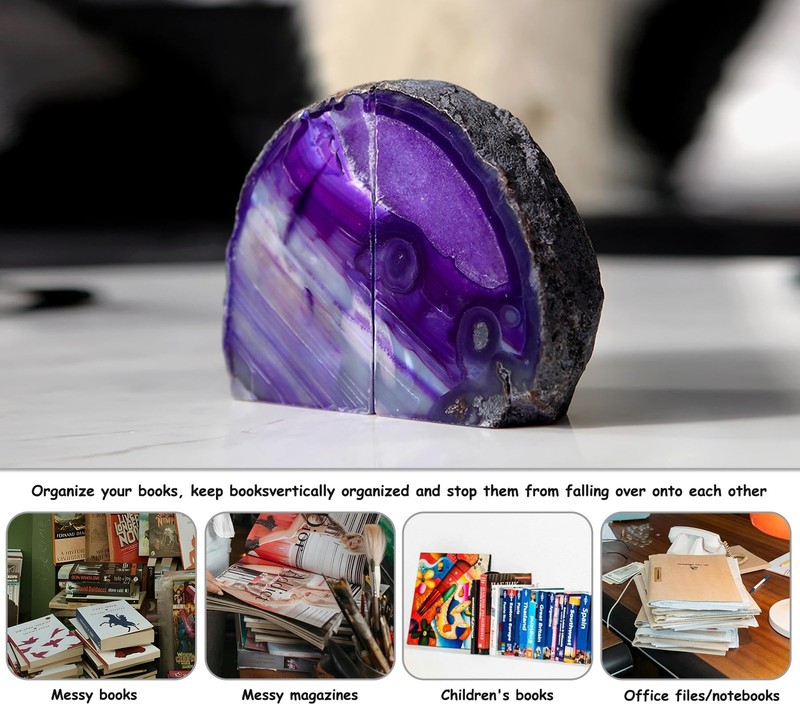 Amoystone Purple Agate Bookends Minimalist Book Holder For Heavy Books Book gallery