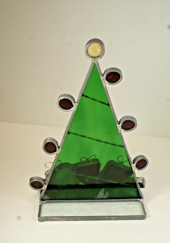 SG44 - Handcrafted Stained Glass, 3D Christmas Tree w/ Presents, 9 inches gallery