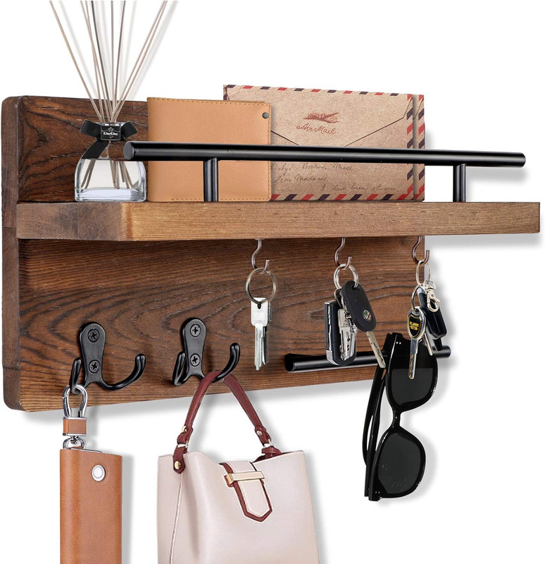 Wall Mounted Key Holder/Hangers for Wall Decorative with 5 Key Hooks, Wooden Mai gallery