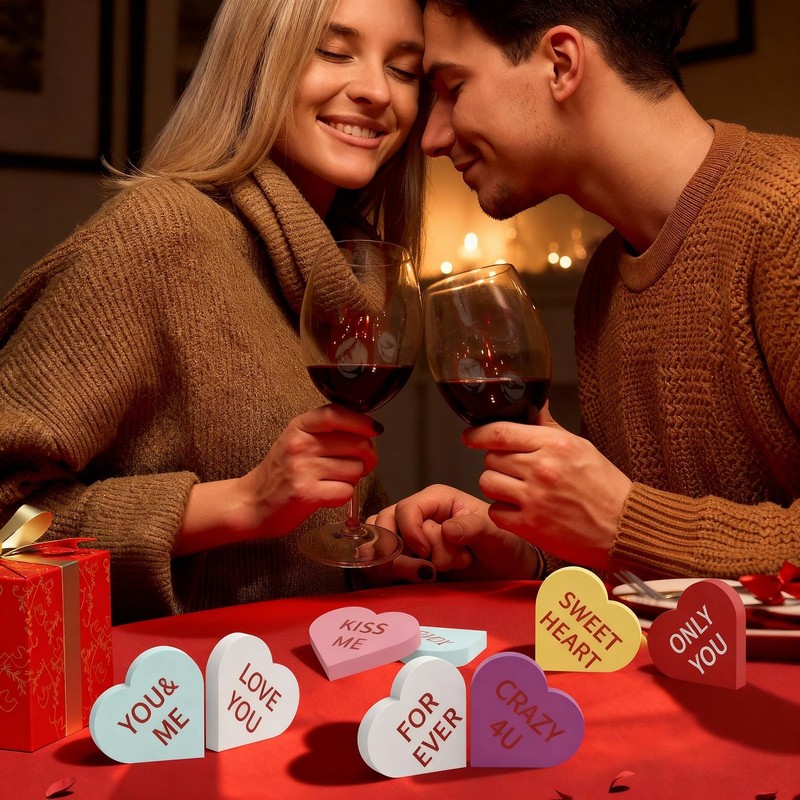 12 Pcs Valentines Day Decor, Double Printed Wooden Conversation Hearts Decor ... gallery