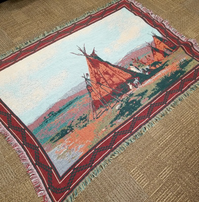 VTG GOODWIN Weavers Native American Tribe Tapestry Fringe Throw Blanket