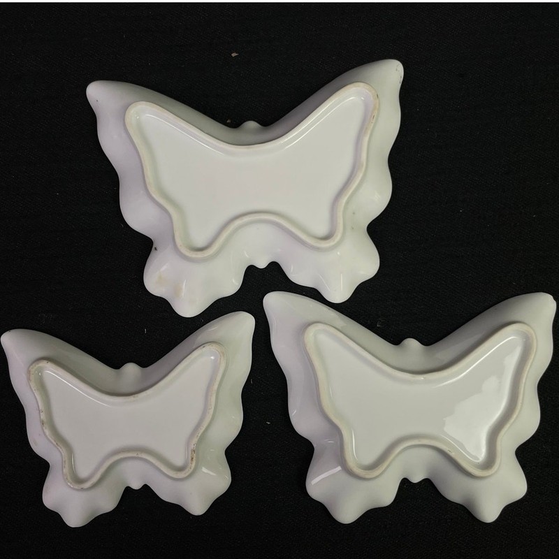 Vintage Porcelain Butterfly Trinket Dishes Set 3 Floral Gold Trim Japan Vanity gallery