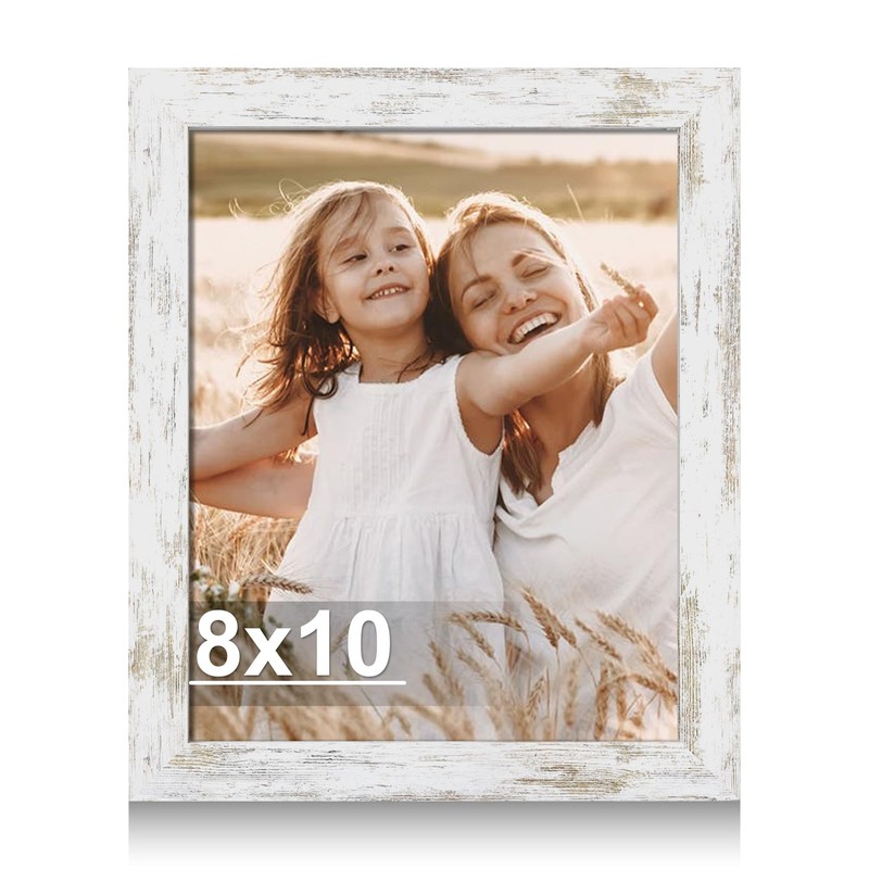 Hongkee 8×10 Picture Frame, Made of Real Glass and 8X10 in, Distressed White