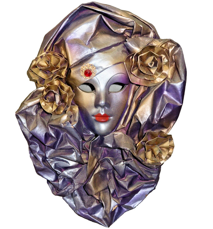 12″ Italian Garanzia Mirho Ceramic Wall Mask Paper Mache 3D Purple Gold Italy
