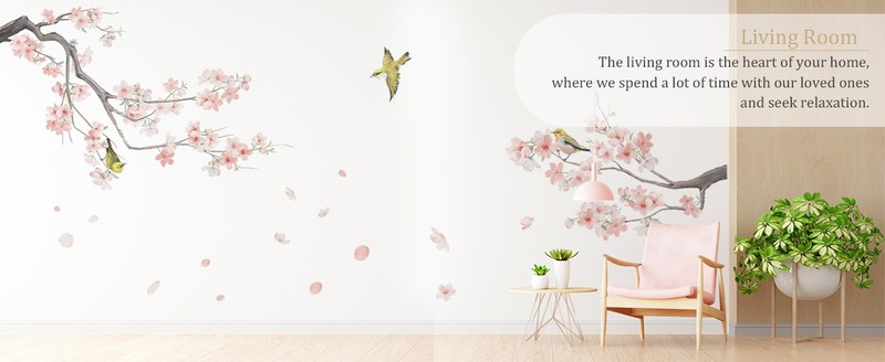Large Cherry Blossom Tree Wall Decals Peel and Stick Pink Floral Wall Art gallery