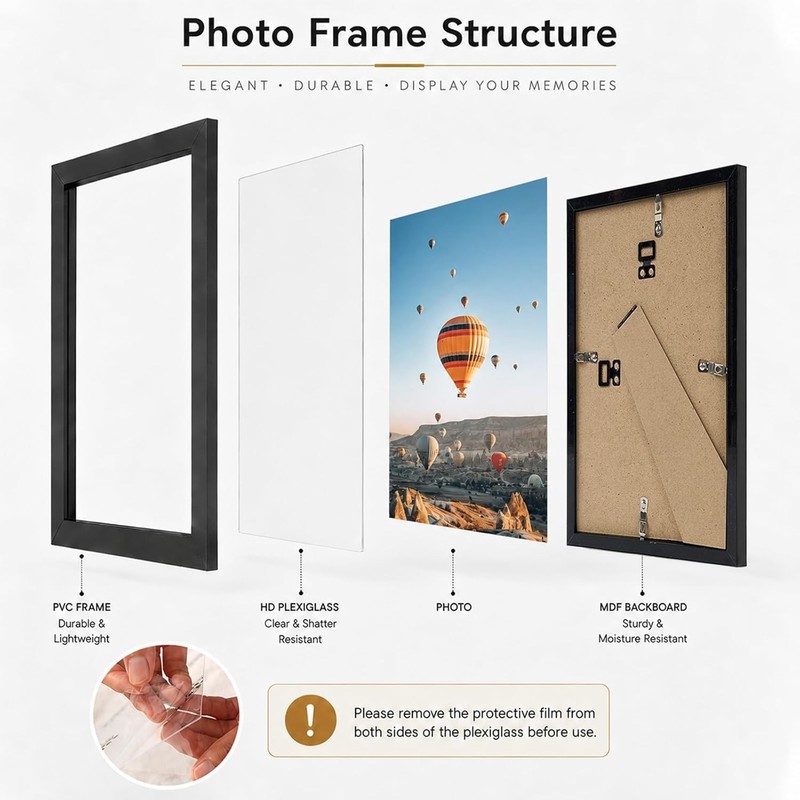 8x12 Picture Frame Black for Wall Hanging or Tabletop, Wall Mounting Ho..1 pack gallery