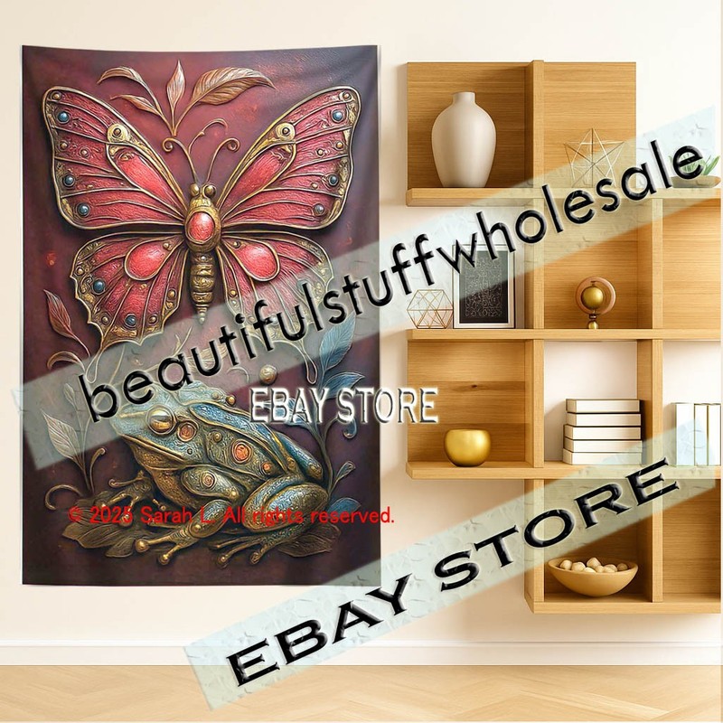Elegant butterfly tapestry fantasy botanical celestial insect 39X59 in