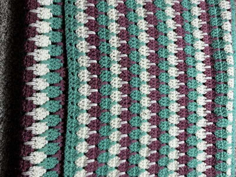 Purple,turquoise, And White Stripes Afghan Vintage