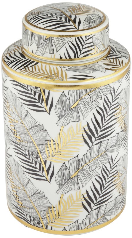 Studio 55D Palm Leaf 12" High Decorative Porcelain Ginger Jar with Lid