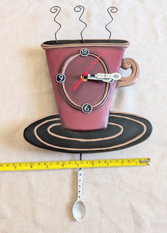 Allen Designs Whimsical Wall Clock Coffee Cup w/ Pendulum Cozy Cafe Kitchen gallery