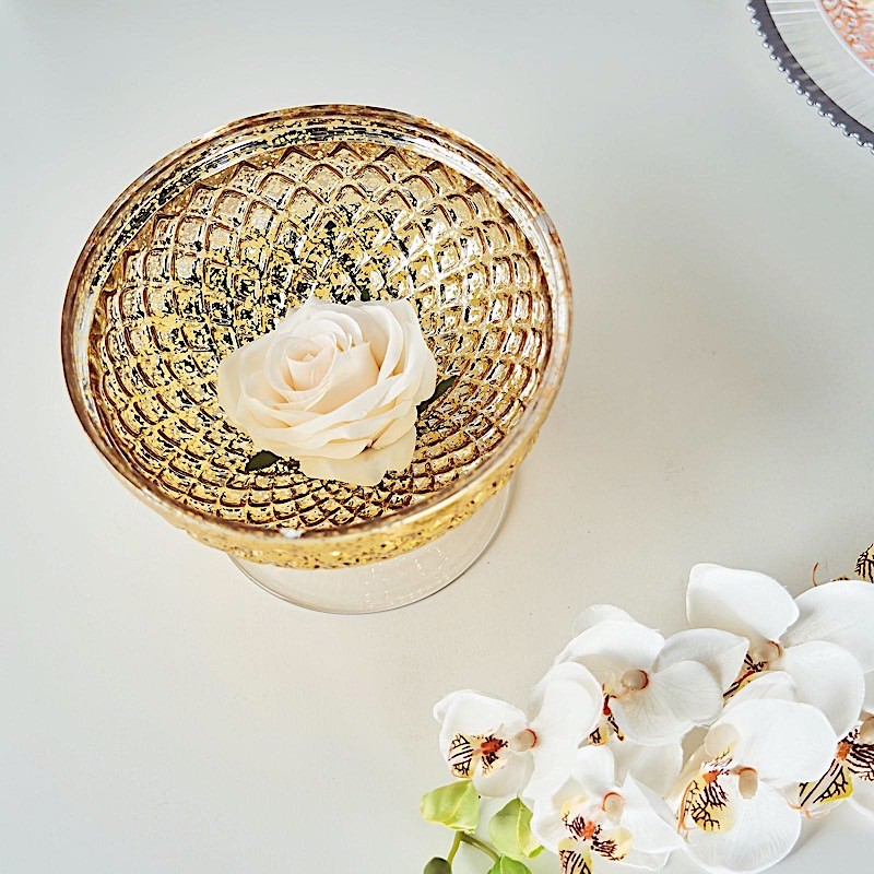 GOLD 8" Mercury Glass Compote Vase Bowl Centerpieces Event Wedding Party Supply gallery