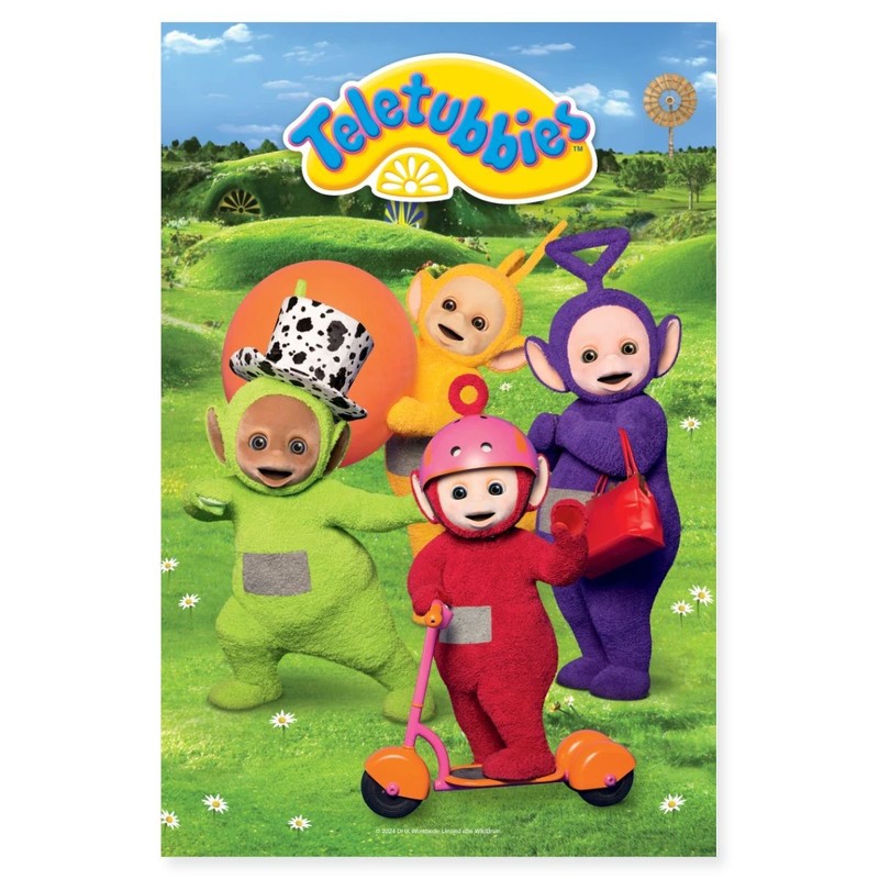 Teletubbies With Logo In Teletubby Land Poster 24” x 36”, One Size, white gallery