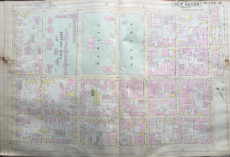 1888 NEW HAVEN STATE HOUSE AND CITY HALL CONNECTICUT YALE COLLEGE ATLAS MAP