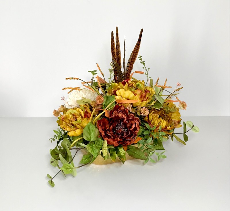 FALL EARTH TONE COLORS FLOWERS THANKSGIVING CENTERPIECE TABLE DECORATION GIFT gallery