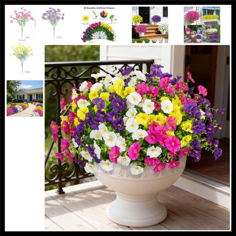 Artificial Flowers for Outdoors, 20 Bundles Silk Fake Flowers UV Resistant Re…