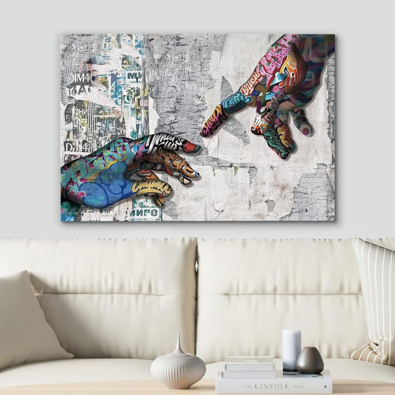 Wall26 Graffiti & Street Wall Art – Colorful Collage Hands of God by Michelanglo