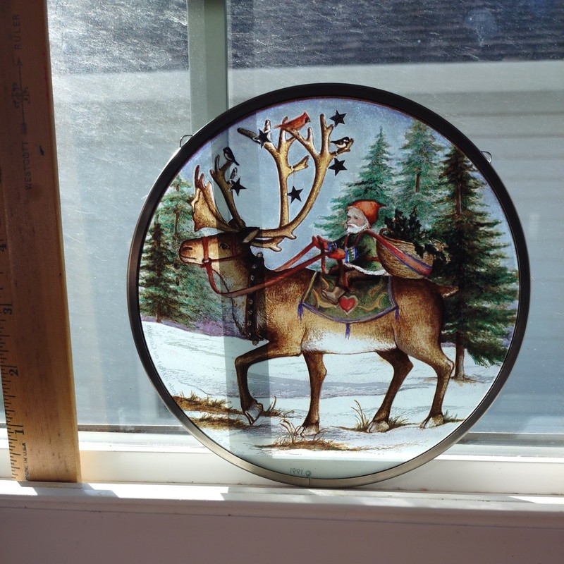 Hanging Painted Stained Glass Elf Reindeer Suncatcher Birds Christmas Holiday