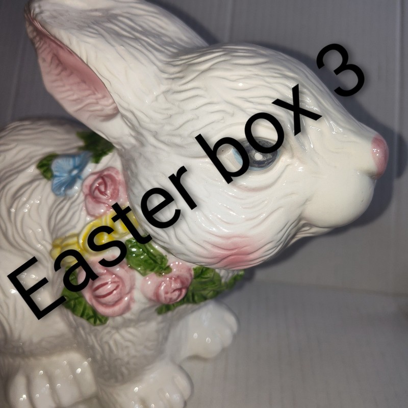 VTG 1990s Ceramic Bunny Statue Floral Pastel Decor Easter Rabbit Home 8.5" gallery