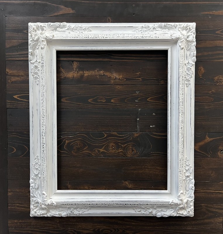 22 x 28 In Stock-Traditional compo XL ornate corners wood frame,distressed WHITE gallery