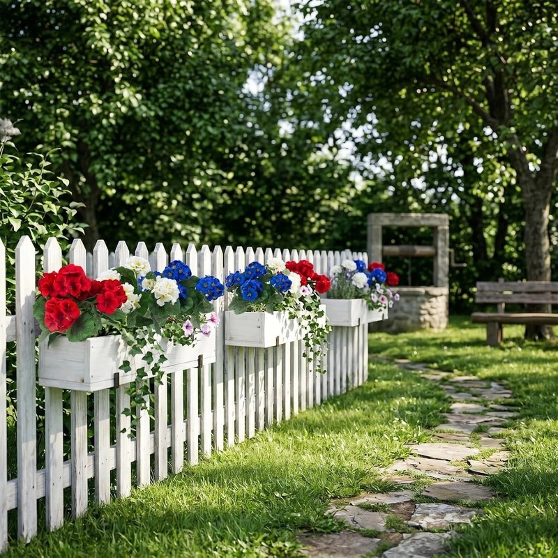 12 Pcs UV Resistant Artificial Geranium Flowers - Red, White, Blue Decor gallery