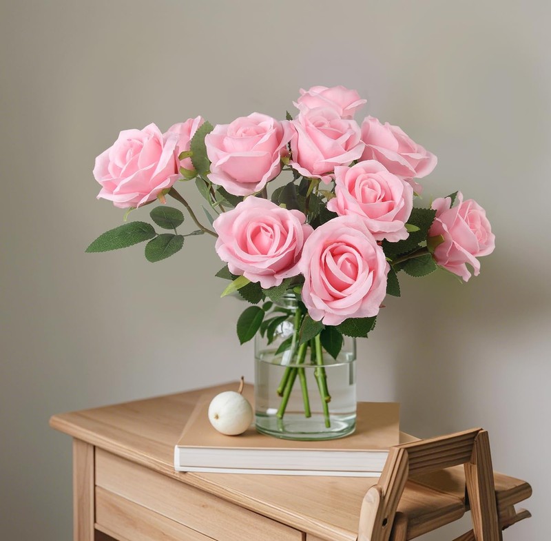 Artificial Roses Bulk Pink Silk Rose with Stem, 52pcs Fake Flowers Decoration... gallery