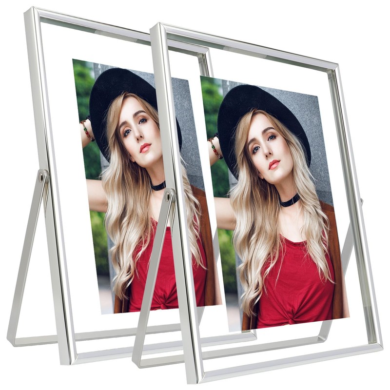 2 PCS Silver 6×8 Inch Vertical Floating Frame Tabletop Fits 5×7/4×6/3×5 In