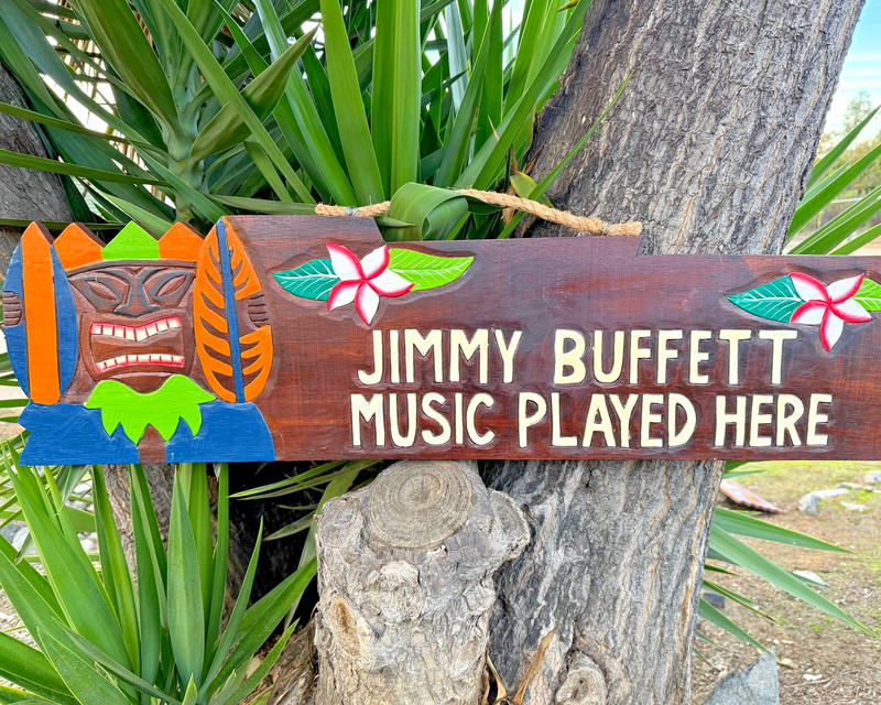 “Jimmy Buffet Music Plays Here” Wooden Wall Plaque Tiki Bar 39″x 10″