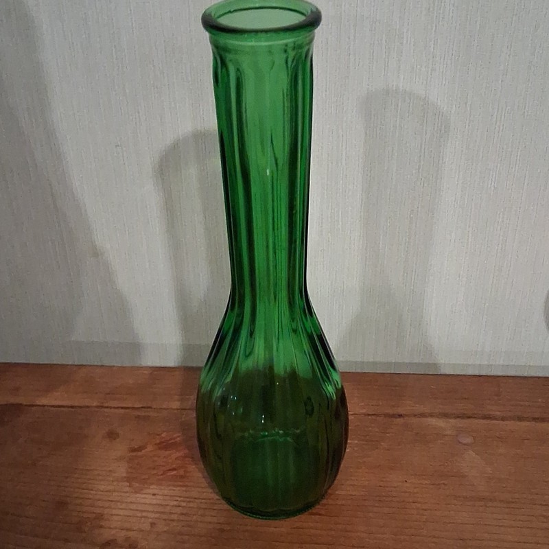 Green Glass Bottle Flower Vase Decorative Free Standing Solid/Plain