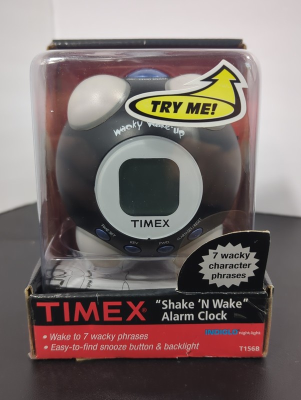 Timex Shake N Wake Alarm Clock With 7 Wacky Characters Black T156B NIB