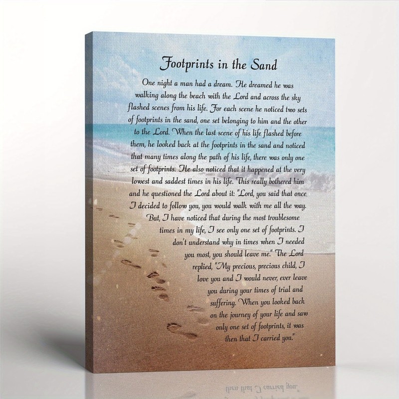 Footprints In The Sand Beach Poem Framed Canvas, Classic Religious Wall Decor