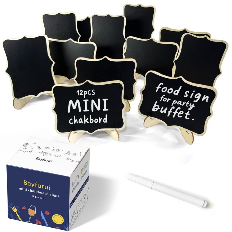 12pcs Mini Chalkboard Signs with Stand,Food Labels for Party 12 PACK, Black
