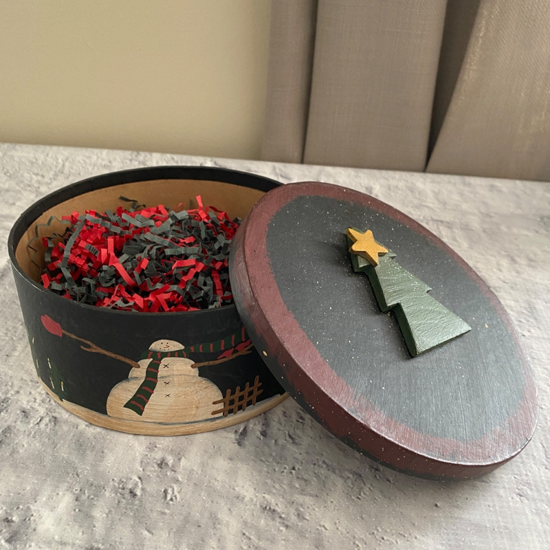 Primitive Snowman Small Lidded Box Winter Folk Art Style Christmas Home Decor gallery