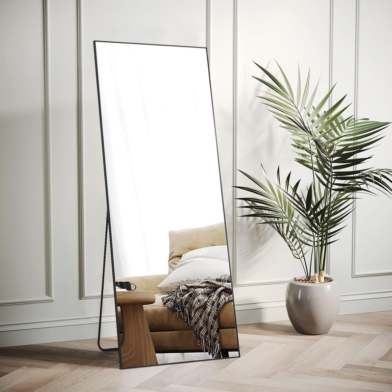 71” X 31” Full Length Mirror Oversized Black Rectangle Floor Mirror with Stand