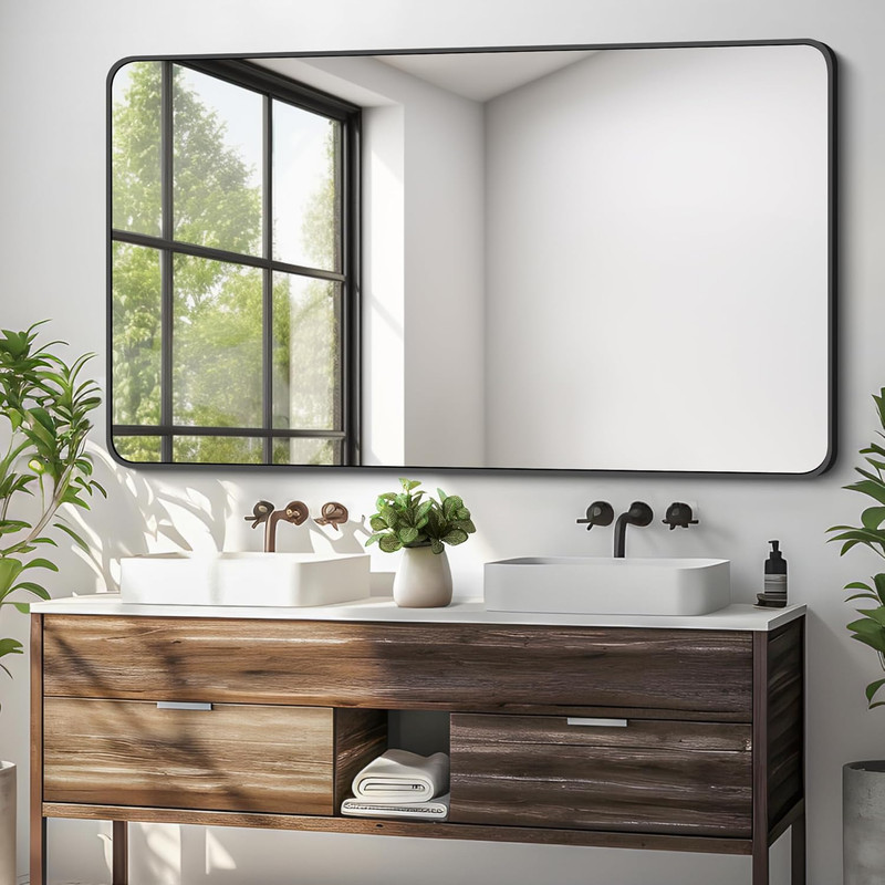 Matte Black 30×50 Inch Rectangular Wall Mirror for Bathroom & Living Room