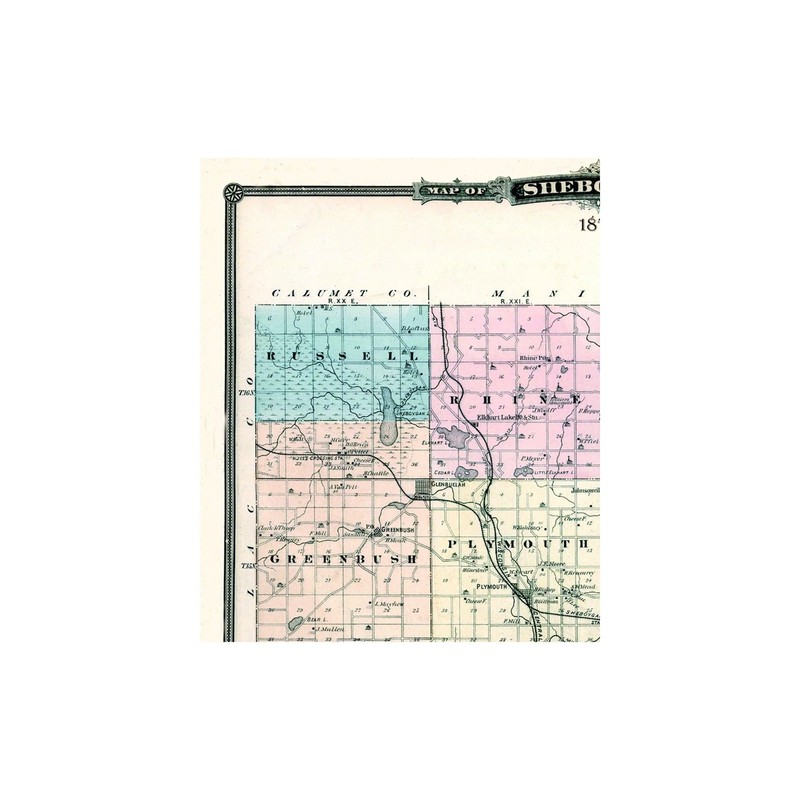 Historic County Map - Sheboygan County Wisconsin - Snyder 1878 - Vintage Wall gallery