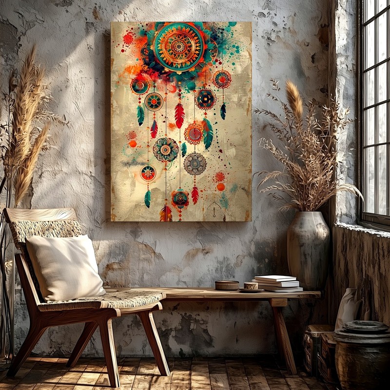 Wall Art Boho Dreamcatcher Feathers Mandala Abstract Colorful Canvas Print Decor gallery