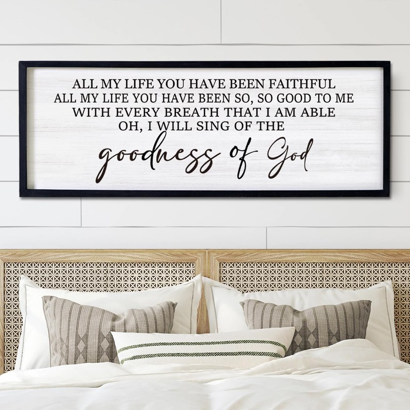Goodness of God Framed Wall Art, 40”×15” Positive Religious Black Bible Ver…