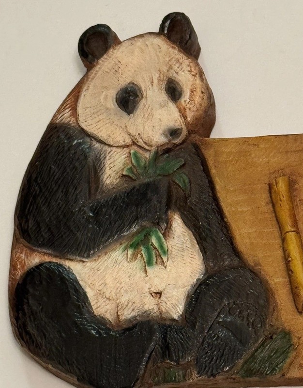 Vtg 2000 Al PISANO Faux Wood / Bamboo PANDA WELCOME SIGN Hand Cast 6”x18”~USA gallery