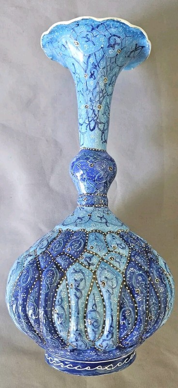 Hand Painted Enamel on Copper Mina kari Persian Vase