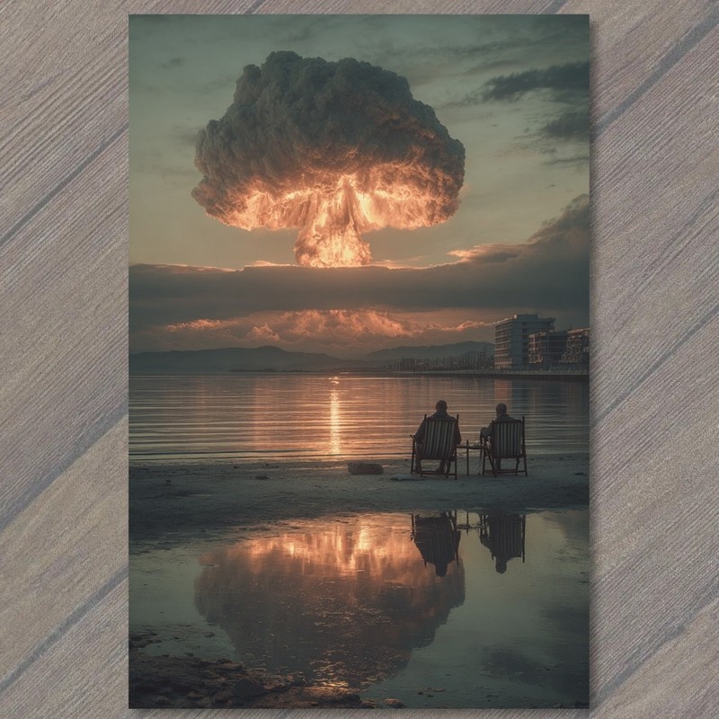 Art Print Beach Chairs Nuclear Mushroom Cloud Sunset Reflection Apocalypse
