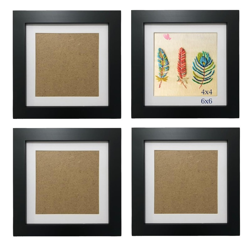 6×6 Picture Frames with Mat 4×4 Opening Set of 4 Pack. Black 6×6 Square Photo…