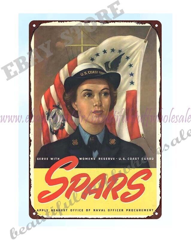 1940s WWII Serve with the SPARS Women Coast Guard War Poster metal tin sign