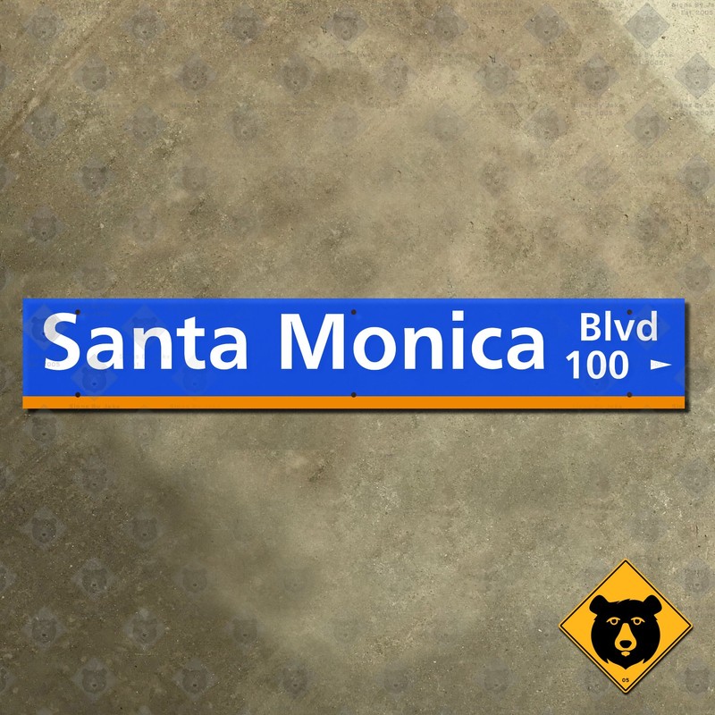 California Santa Monica Boulevard 100 block street road sign 30x5